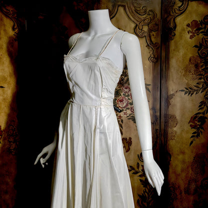 vintage 1940s wedding slip, shiny satin full sweep gown for under dress