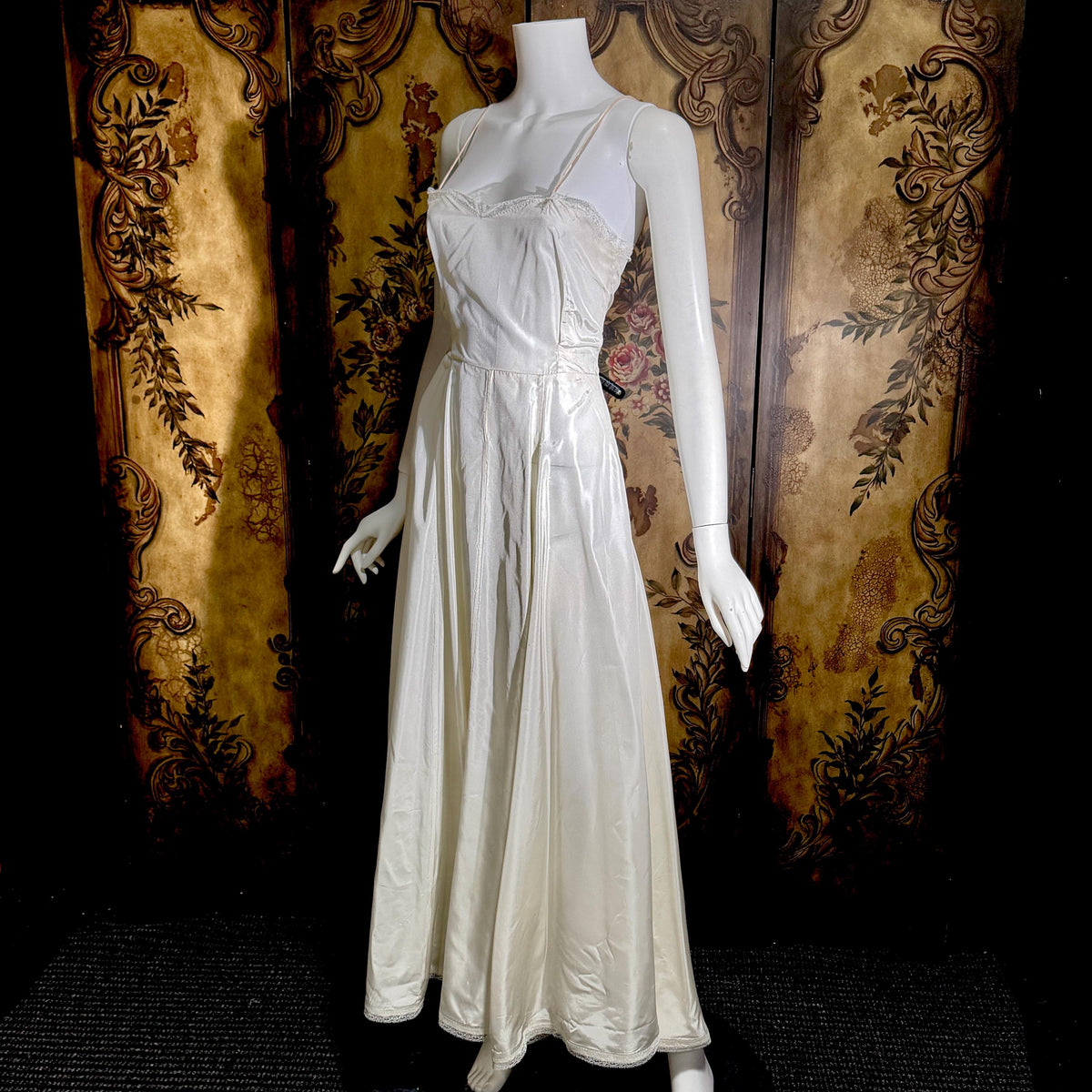 vintage 1940s wedding slip, shiny satin full sweep gown for under dress