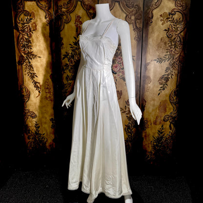 vintage 1940s wedding slip, shiny satin full sweep gown for under dress