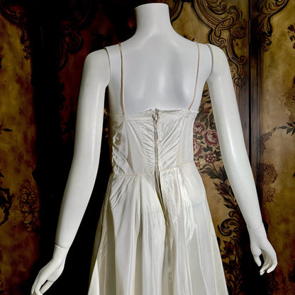 vintage 1940s wedding slip, shiny satin full sweep gown for under dress
