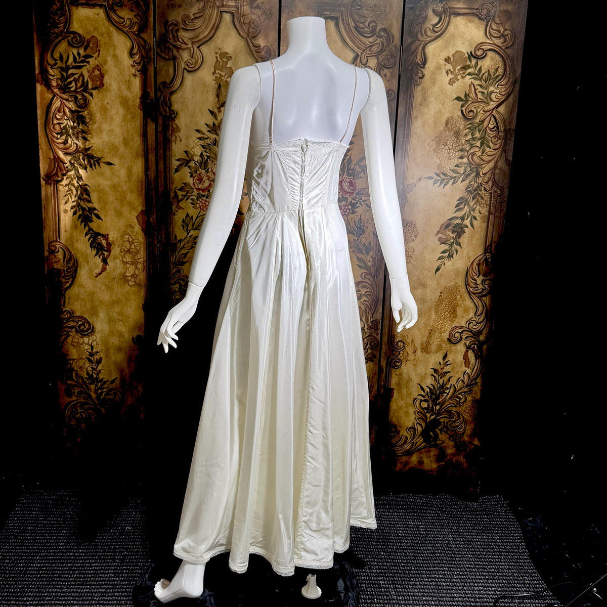 vintage 1940s wedding slip, shiny satin full sweep gown for under dress