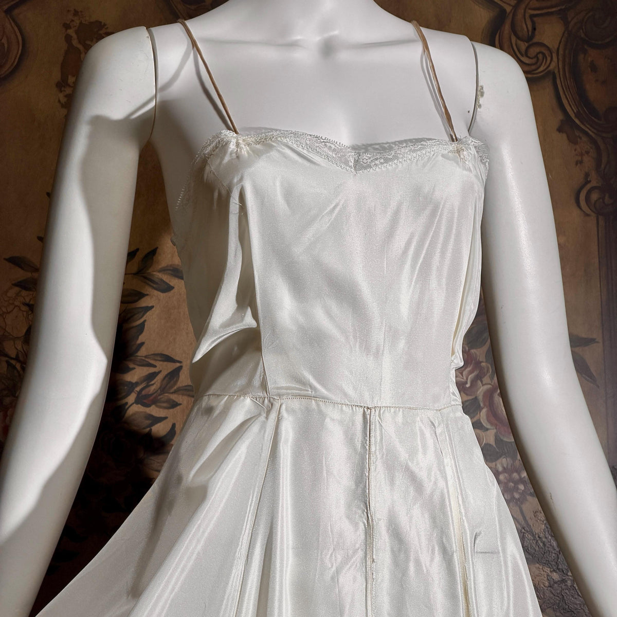 vintage 1940s wedding slip, shiny satin full sweep gown for under dress