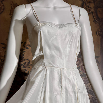 vintage 1940s wedding slip, shiny satin full sweep gown for under dress