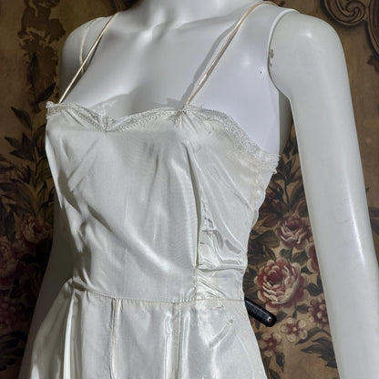 vintage 1940s wedding slip, shiny satin full sweep gown for under dress