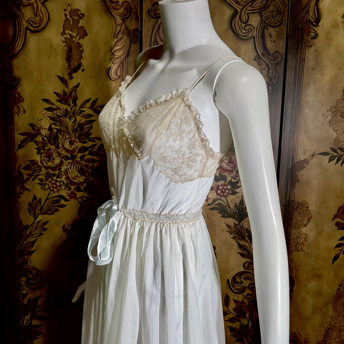 vintage by IRIS 1940s Nightgown slip dress, Sylvia Pedlar white nylon lingerie dress