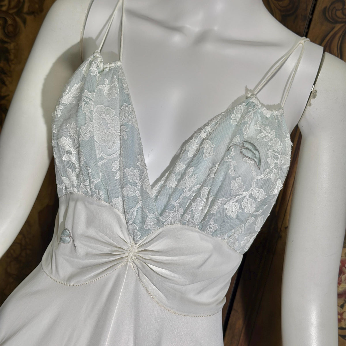 Vintage CLAIRE SANDRA nightgown peignoir set, 1950s Lucie Ann White Blue slip dress robe lingerie set