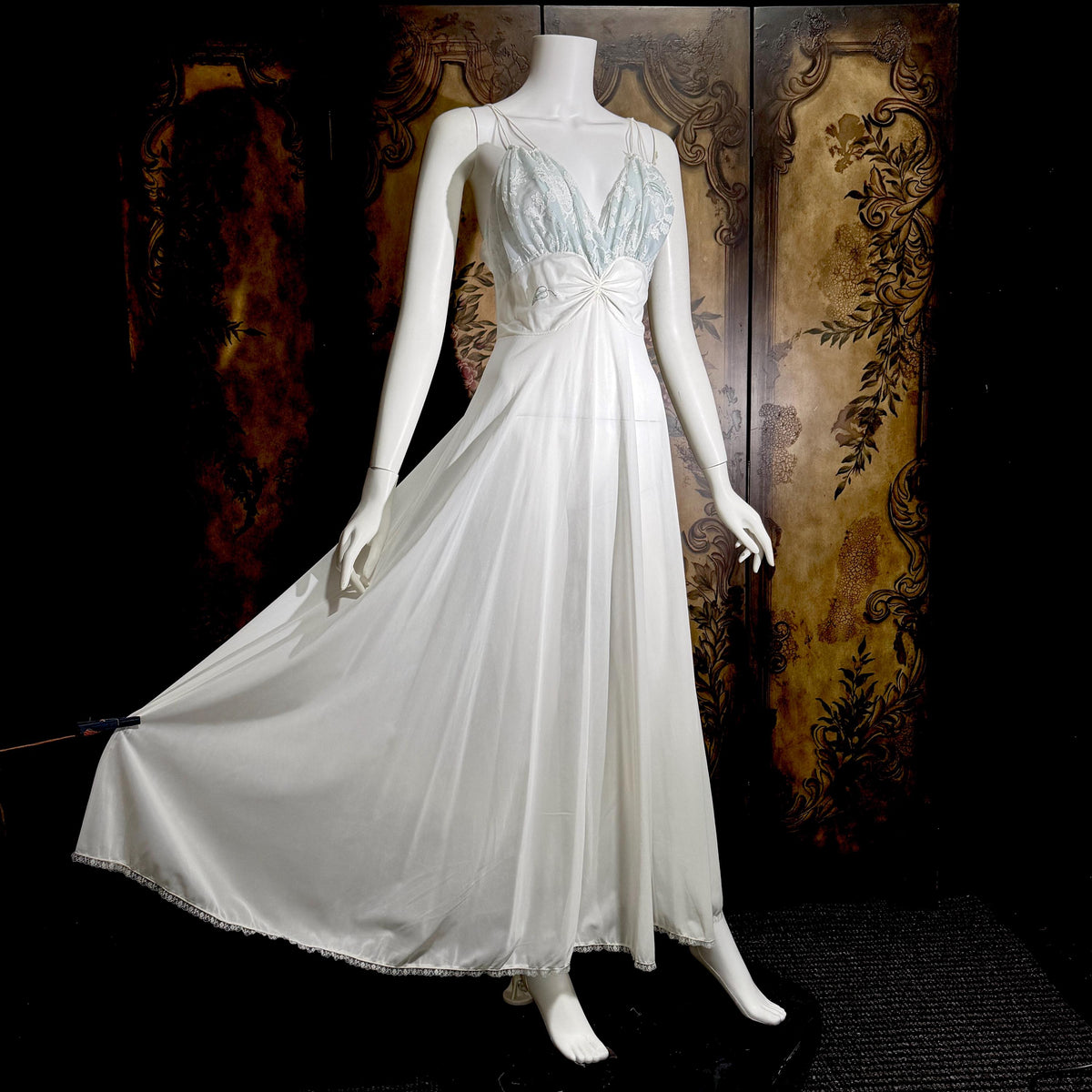 Vintage CLAIRE SANDRA nightgown peignoir set, 1950s Lucie Ann White Blue slip dress robe lingerie set
