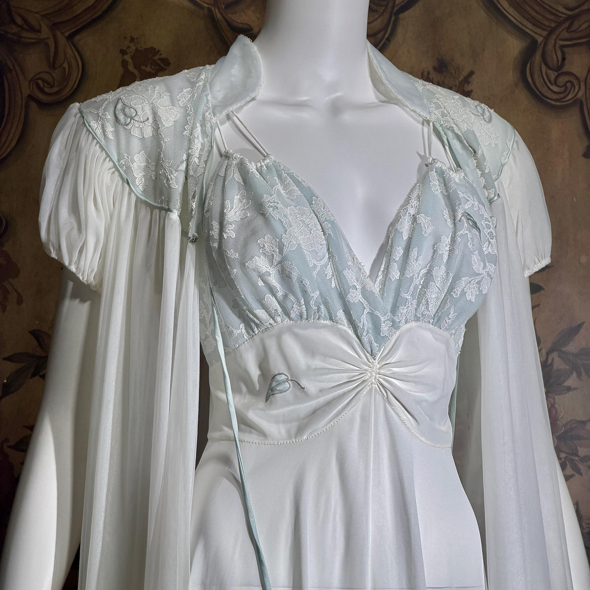 Vintage CLAIRE SANDRA nightgown peignoir set, 1950s Lucie Ann White Blue slip dress robe lingerie set