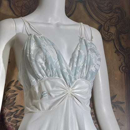 Vintage CLAIRE SANDRA nightgown peignoir set, 1950s Lucie Ann White Blue slip dress robe lingerie set