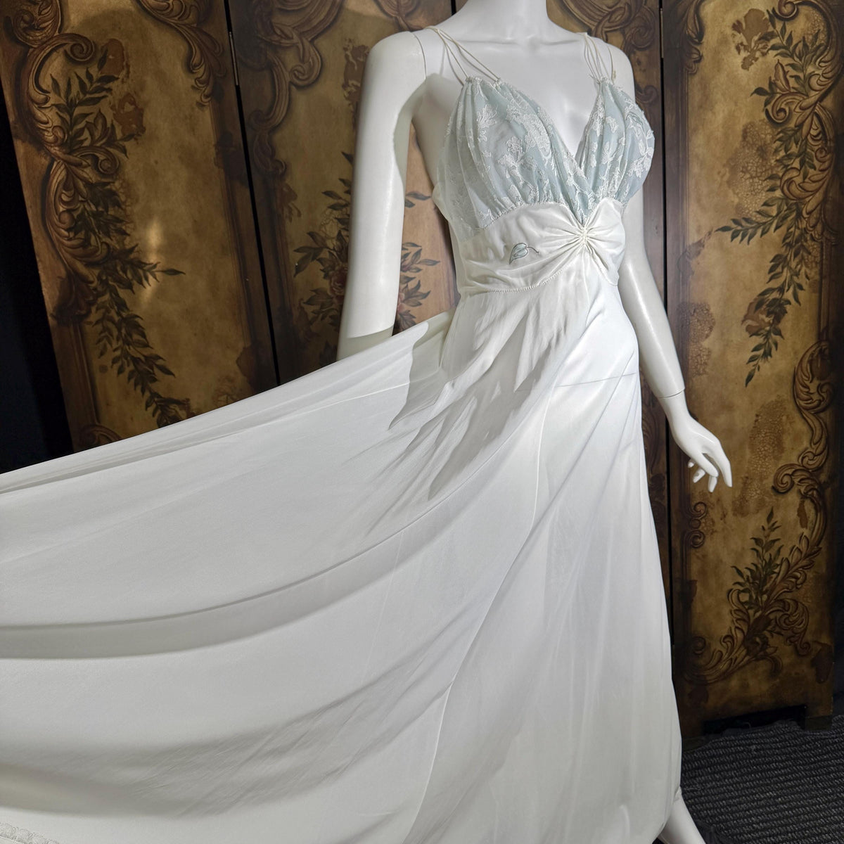 Vintage CLAIRE SANDRA nightgown peignoir set, 1950s Lucie Ann White Blue slip dress robe lingerie set