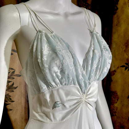 Vintage CLAIRE SANDRA nightgown peignoir set, 1950s Lucie Ann White Blue slip dress robe lingerie set