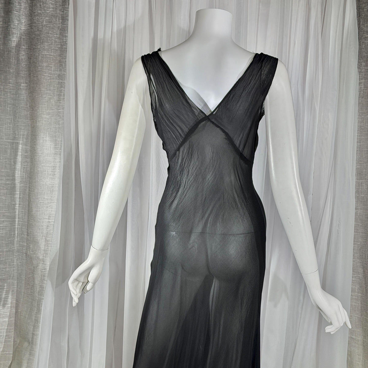 vintage 1930s Nightgown slip dress, sheer sultry black lingerie dress, bias cut with applique