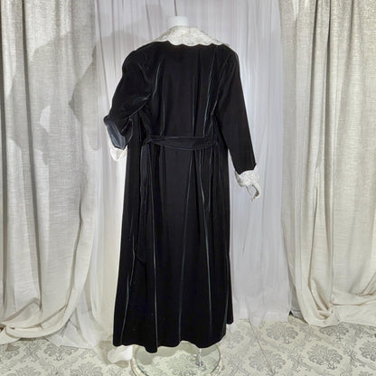Vintage GEORGETTE TRABOLSI Peignoir Set, 1980s black velvet robe white nightgown lingerie dress set