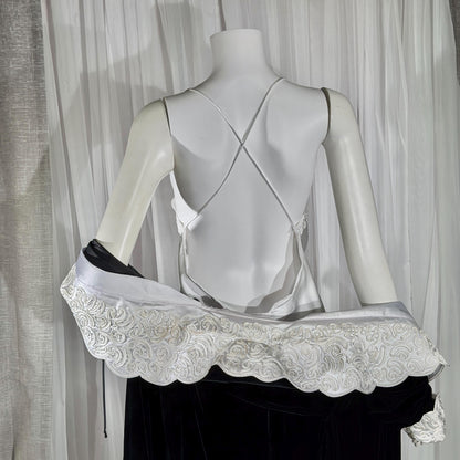 Vintage GEORGETTE TRABOLSI Peignoir Set, 1980s black velvet robe white nightgown lingerie dress set