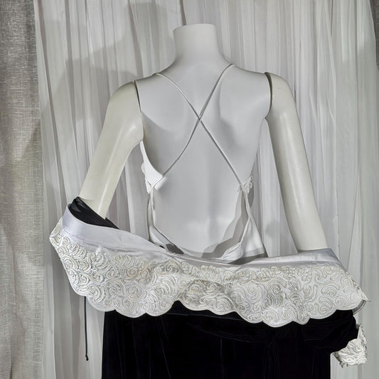 Vintage GEORGETTE TRABOLSI Peignoir Set, 1980s black velvet robe white nightgown lingerie dress set