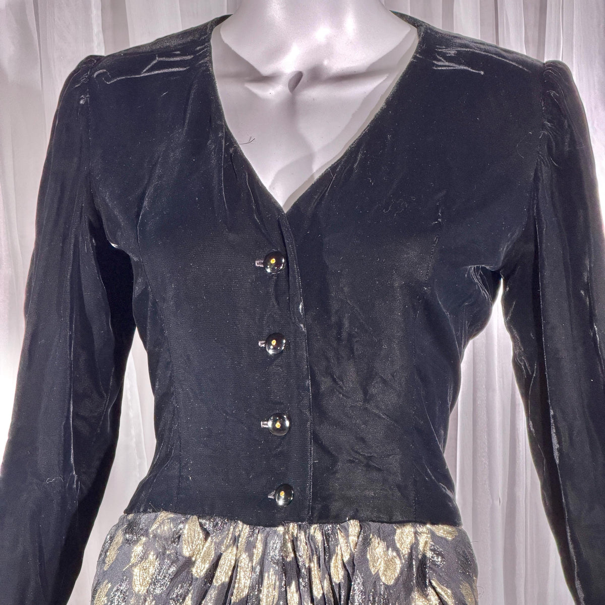 vintage GIVENCHY evening dress gown, 1970s Nouvelle Boutique Black Gold Velvet Silk Metallic