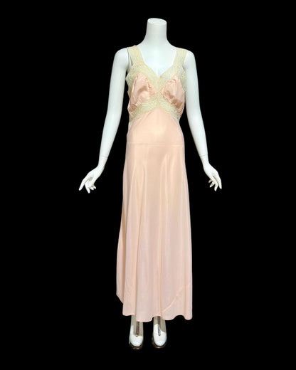 1940s vintage Nightgown slip dress, Custom Made pink bias cut lacy slip dress