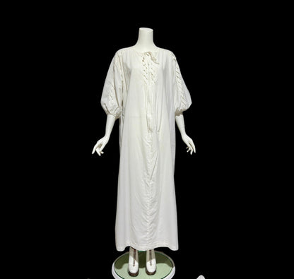 KEYLOUN, vintage 1970s caftan dress,  white cotton zip front Hippie Boho Kaftan Dress