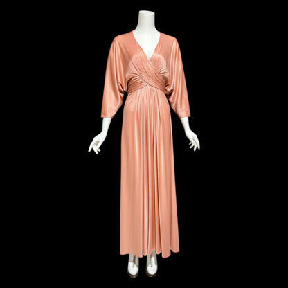 ESTEVEZ vintage 1970s evening dress, peachy copper jersey knit Goddess hostess dress