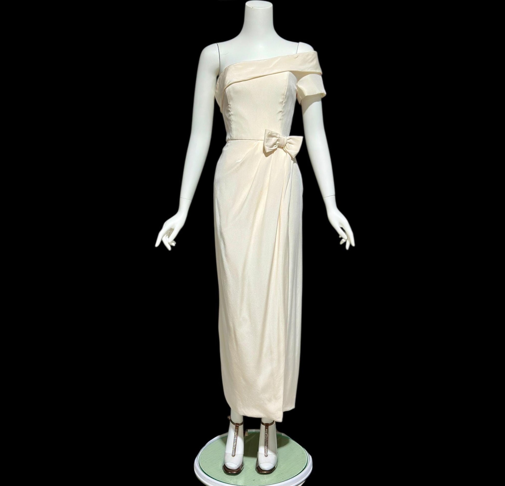 TOMASZ STARZEWSKI Saks Fifth Ave, vintage 1990s wedding dress, silk one shoulder bridal gown, London Designer gown