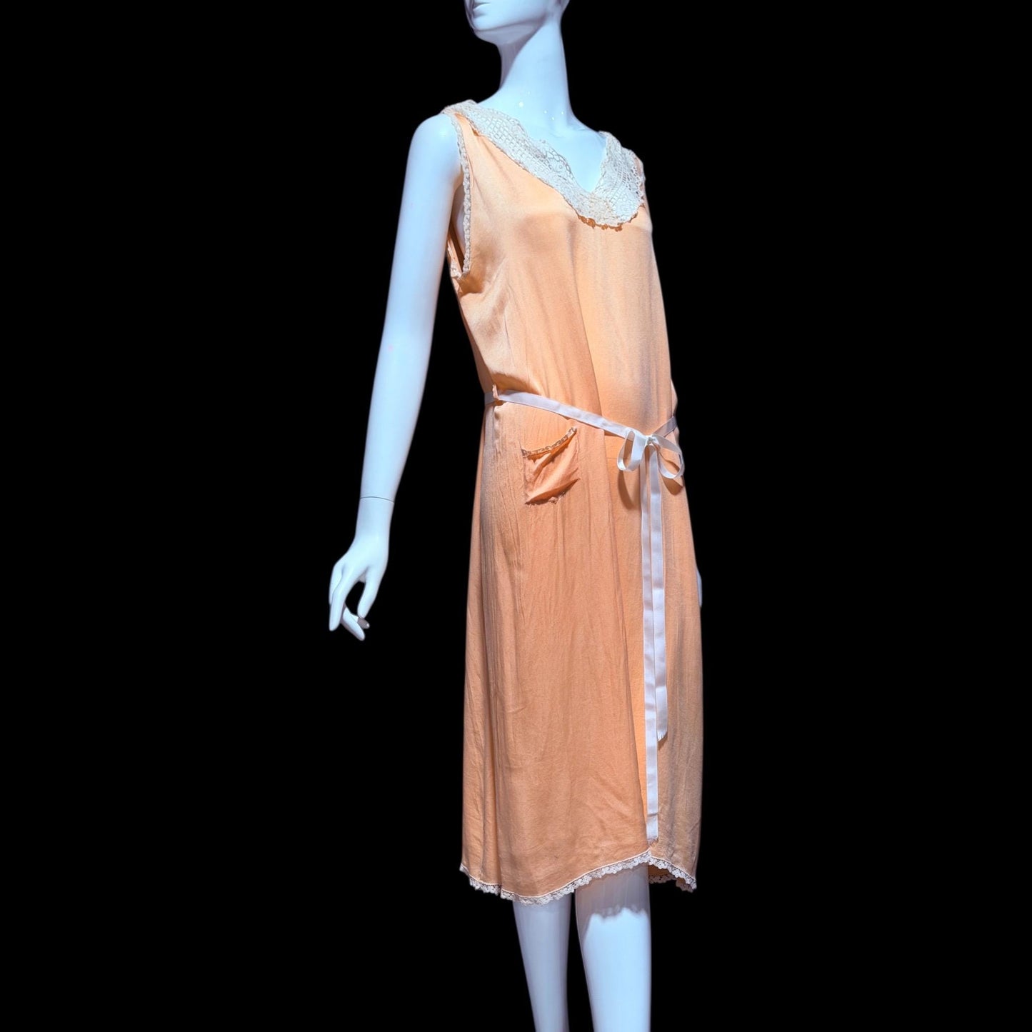 1920s vintage nightgown slip dress, peach sorbet silk shift lingerie dress