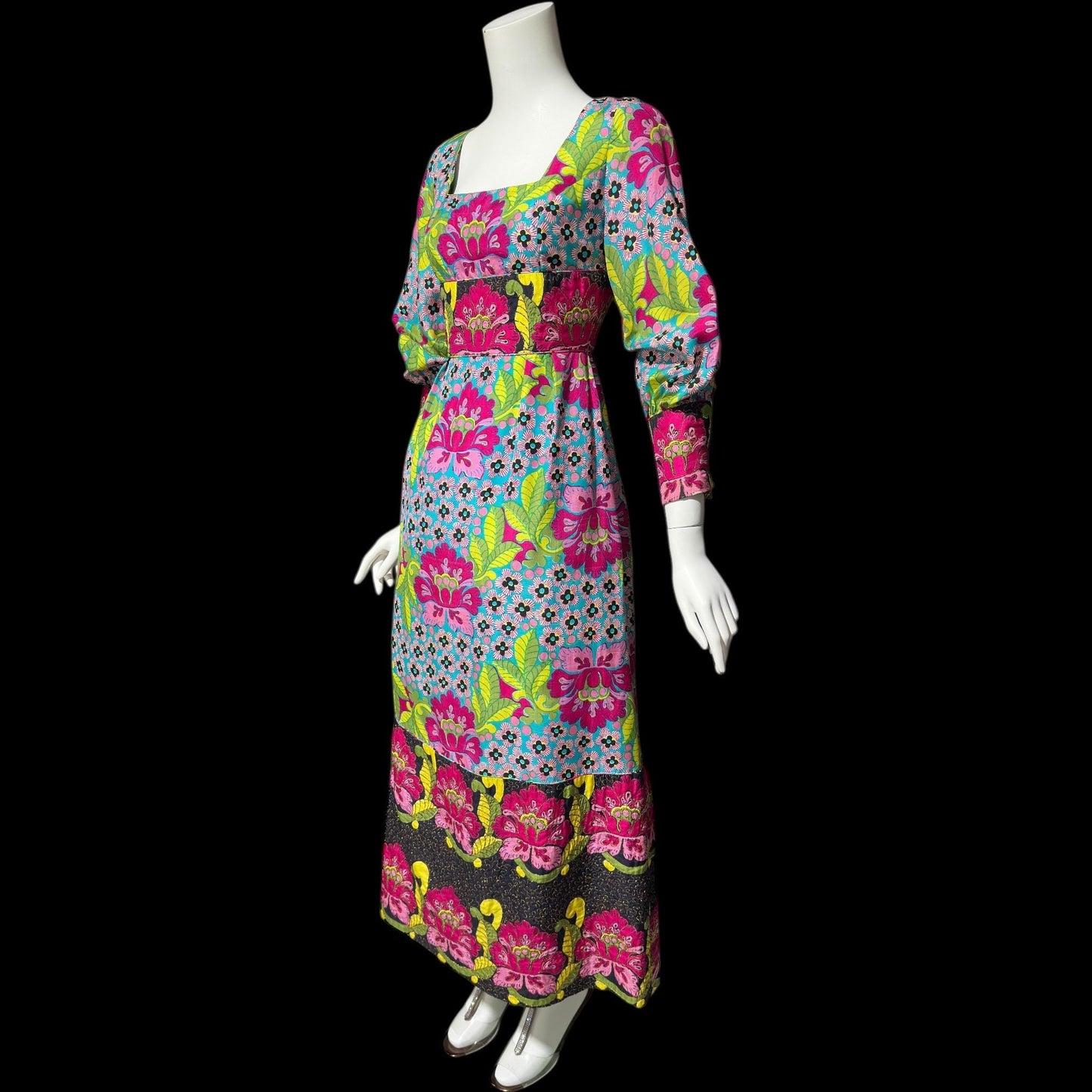 DESIGN THAI BANGKOK, Bergdorf Goodman, vintage 1960s dress, 100% silk floral maxi dress