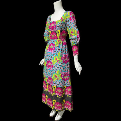 DESIGN THAI BANGKOK, Bergdorf Goodman, vintage 1960s dress, 100% silk floral maxi dress