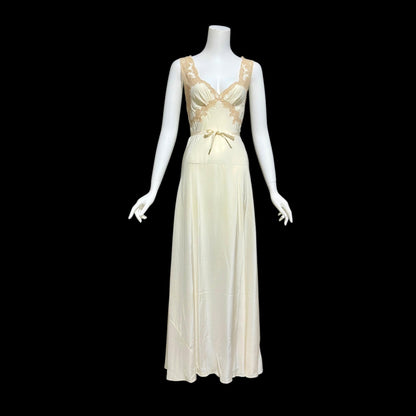 YOLANDE vintage 1930s Nightgown slip dress, Hand Made pure silk ecru night dress