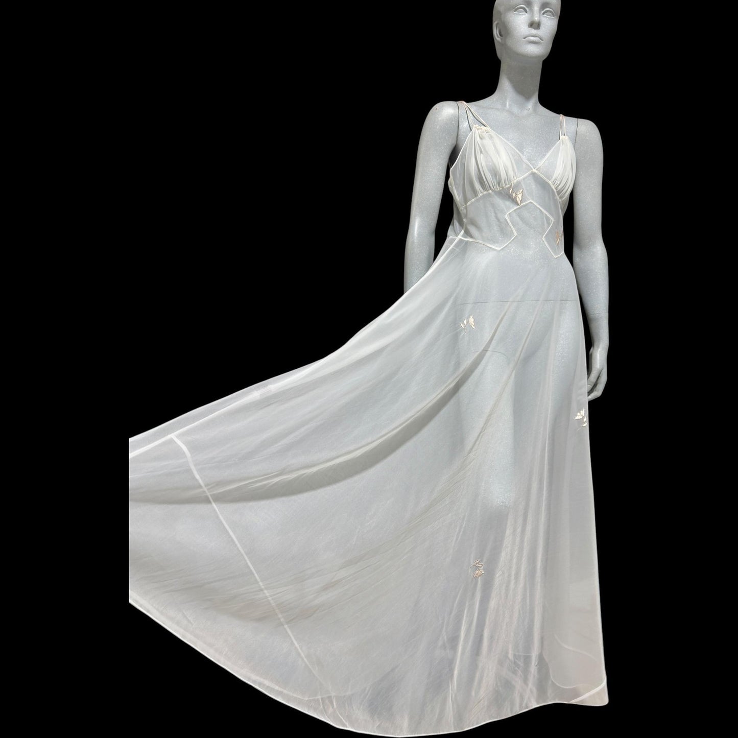 LUCIE ANN Lingerie Vintage 1950s Nightgown: Totally Sheer white full sweep night gown