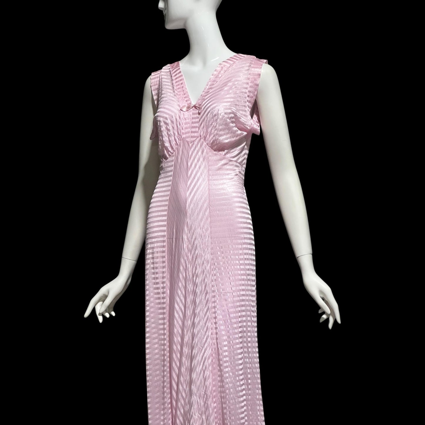 LORRAINE vintage 1940s Nightgown Slip Dress: Pink Shadow Stripe Rayon Night dress