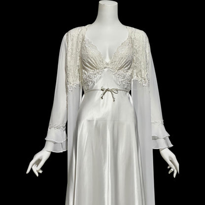 JONQUIL Diane Samandi, vintage 1980s White bridal peignoir dressing gown and slip dress