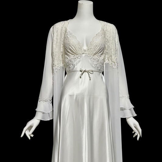 JONQUIL Diane Samandi, vintage 1980s White bridal peignoir dressing gown and slip dress