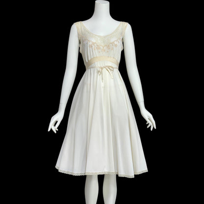 MONTALDO'S, vintage 1950s nightgown, short creamy white Grecian Goddess night dress