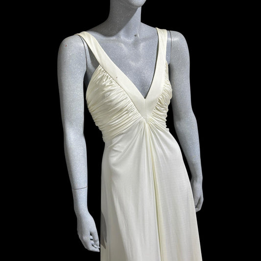 ESTEVEZ Vintage 1970s evening dress gown, white jersey knit Grecian Goddess wedding gown