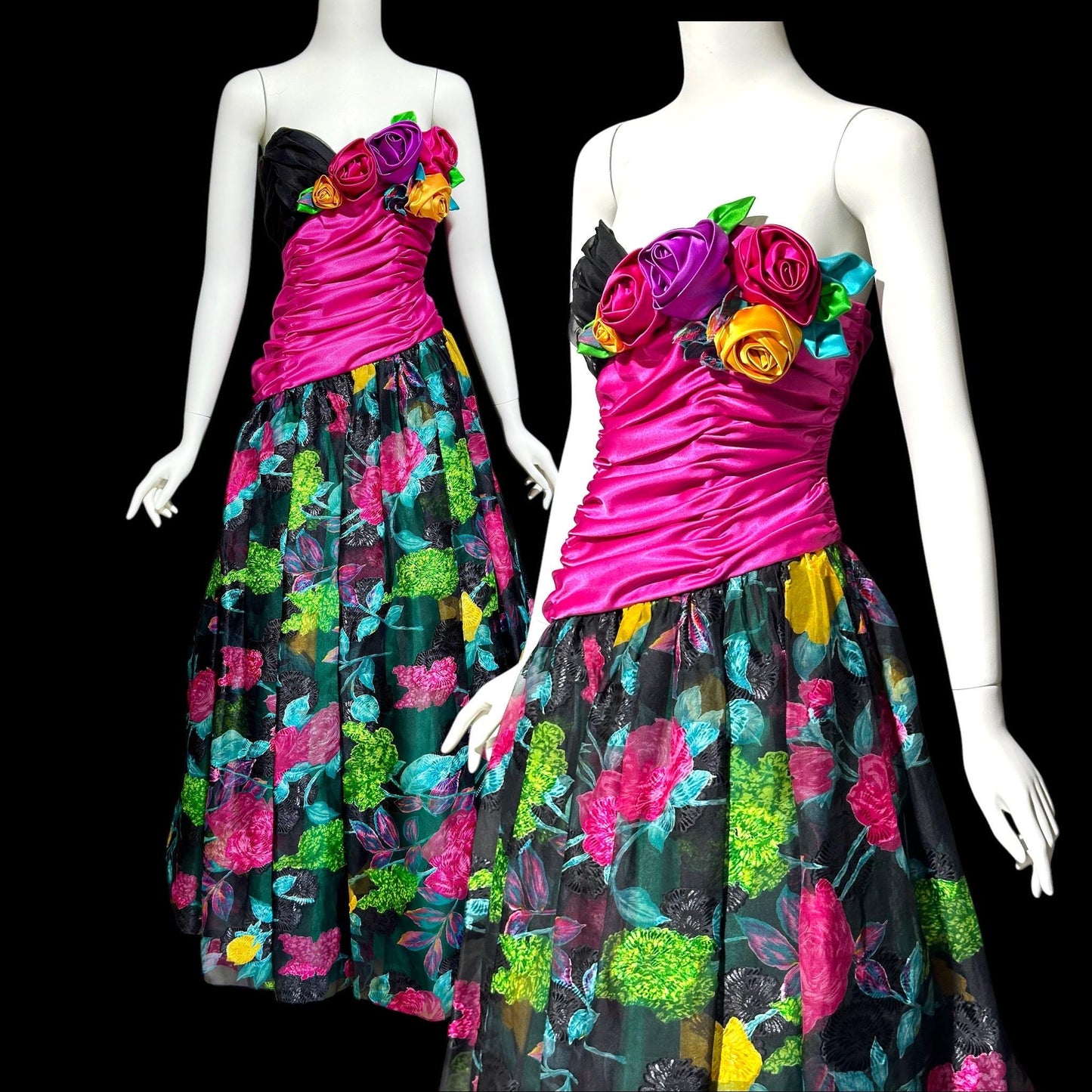 EUGENE ALEXANDER 1980s vintage evening dress, floral rosette floral ball gown, 38 bust