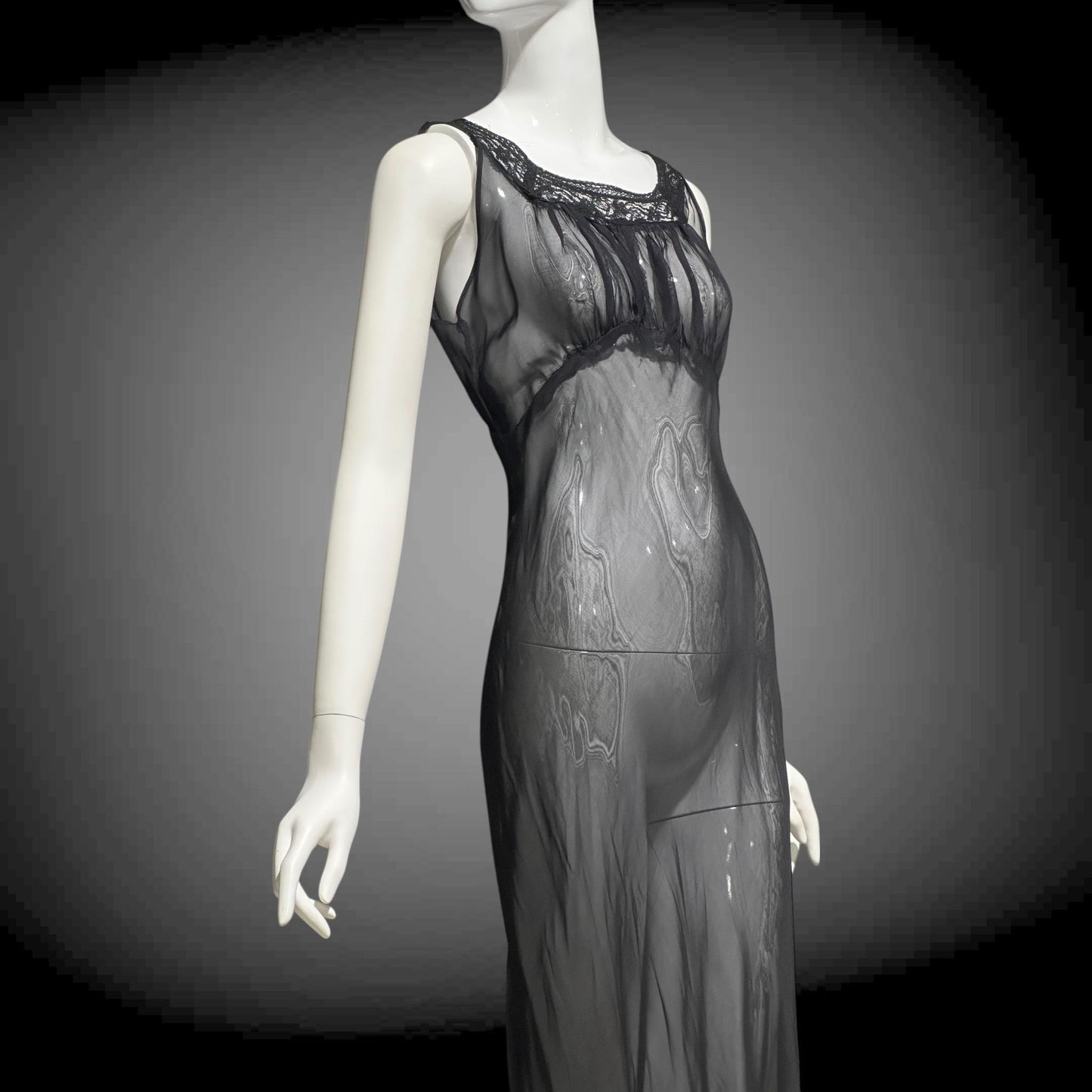 1930s vintage Nightgown slip dress, sheer sultry black night dress, bias cut with lace
