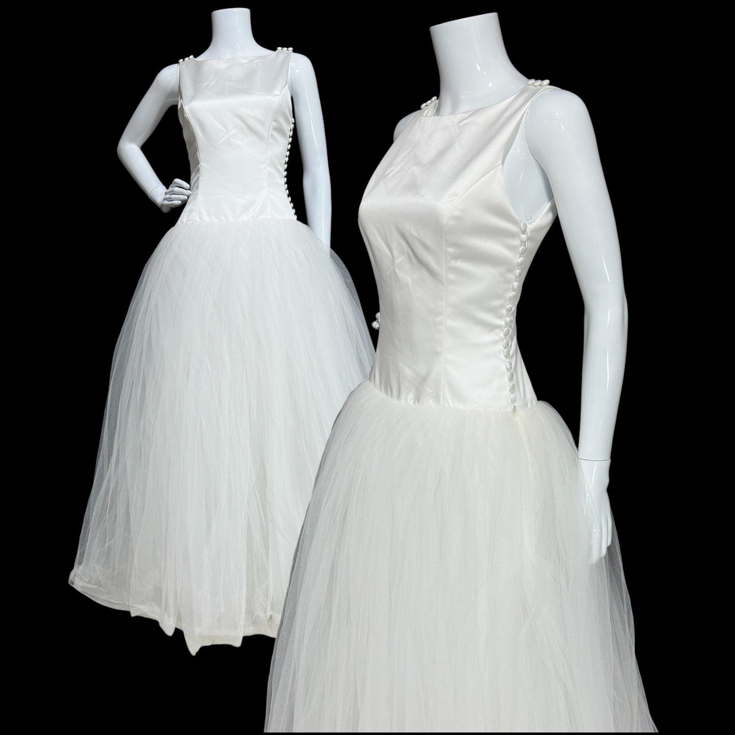 VERA WANG, vintage wedding dress gown, 1990s satin bodice tulle skirt bridal gown