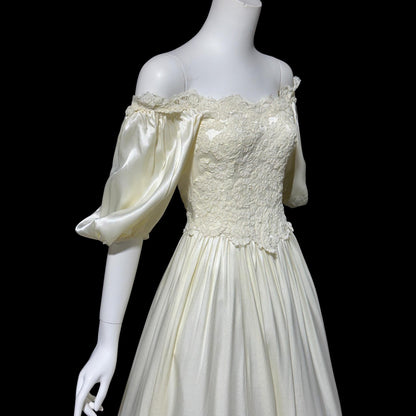 1960s vintage wedding dress, Off shoulder Juliet style bridal gown