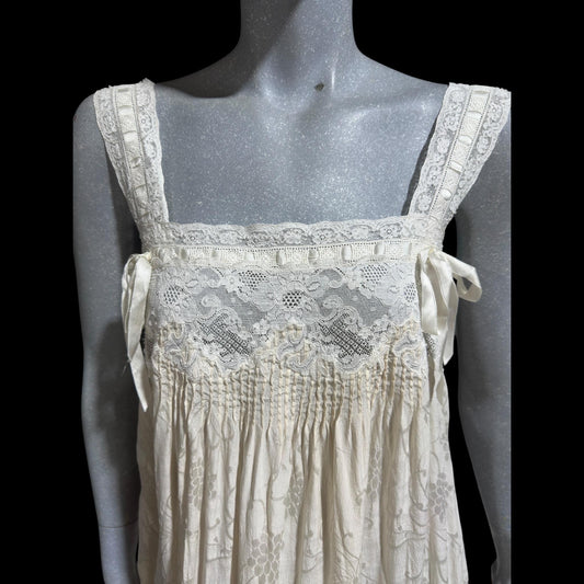 NANOUCHKA Vintage Edwardian style silk nightgown slip dress, pin tucks and lace babydoll night dress