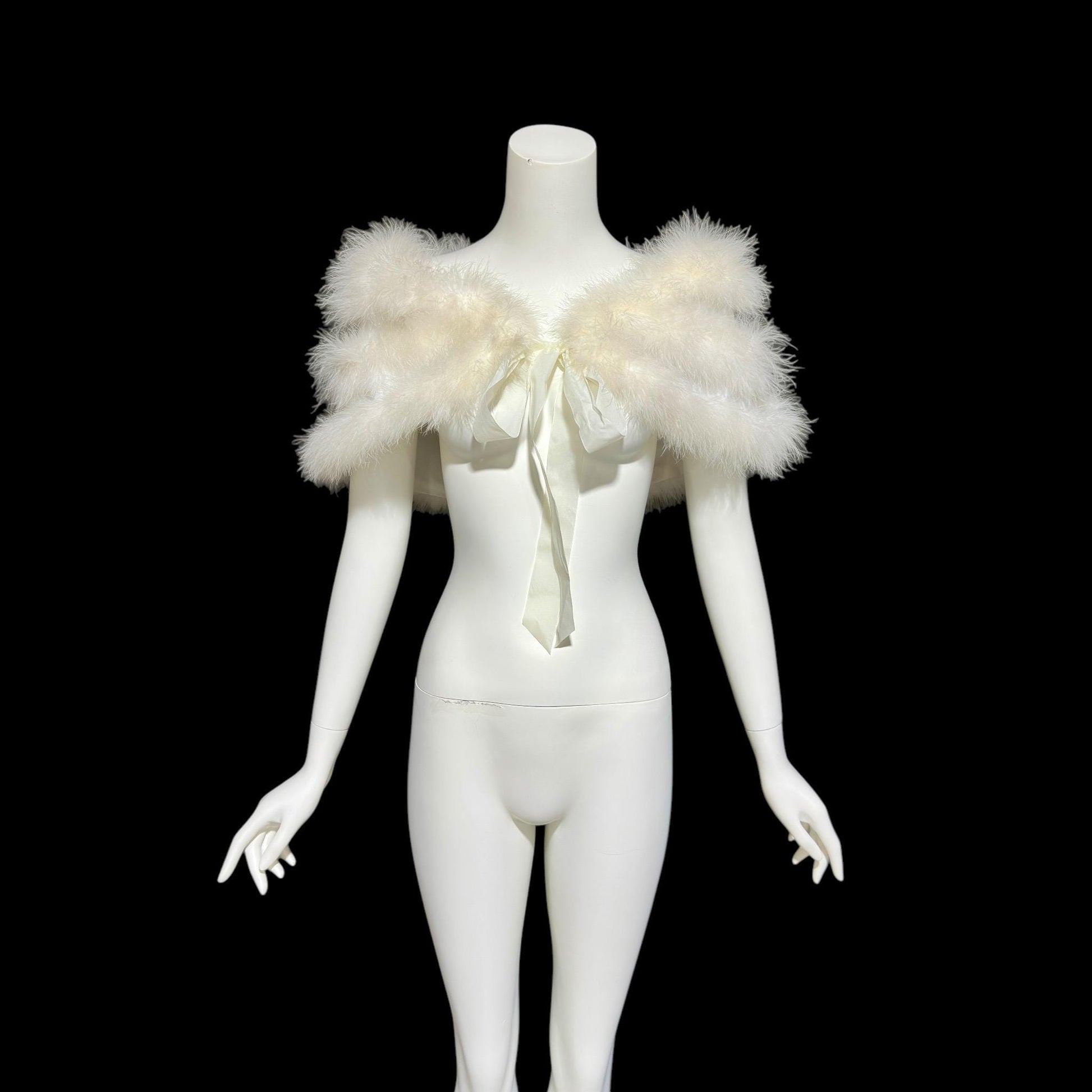 1980s Vintage marabou feather stole, Snowy white short wedding evening capelet shoulder wrap