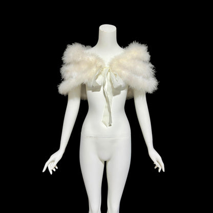 1980s Vintage marabou feather stole, Snowy white short wedding evening capelet shoulder wrap