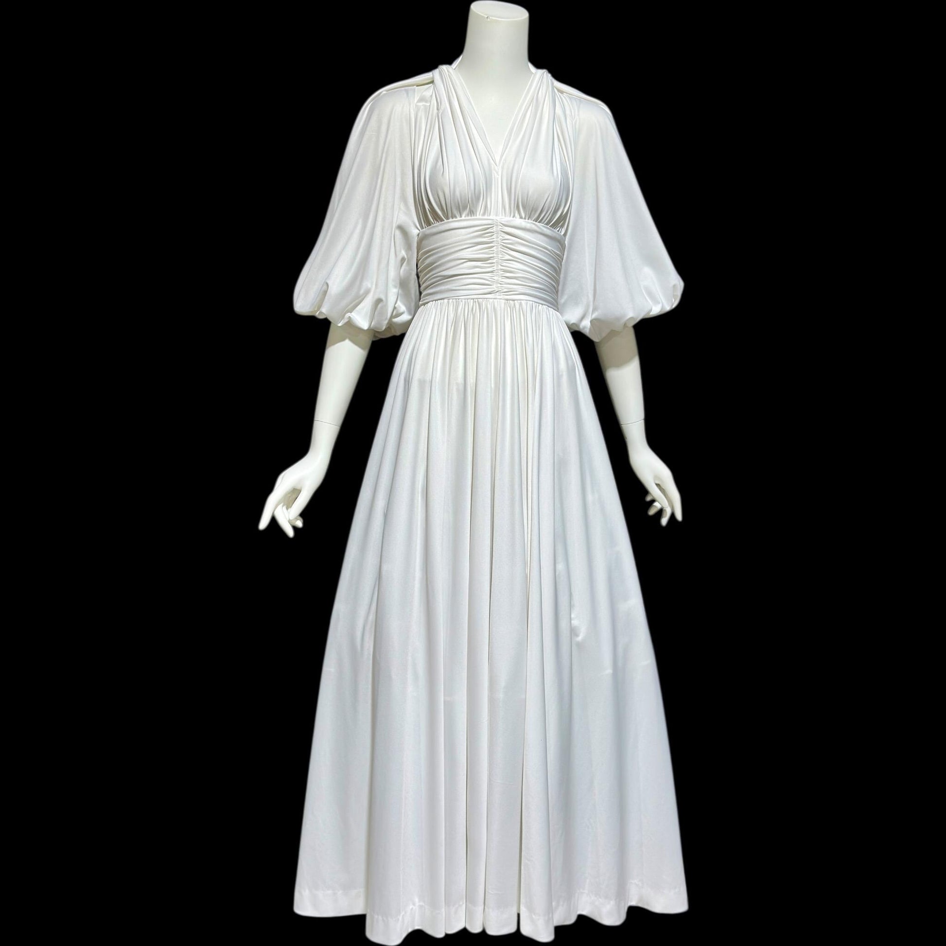 JACK HARTLEY, vintage 1970s evening gown dress, white jersey summer party dress