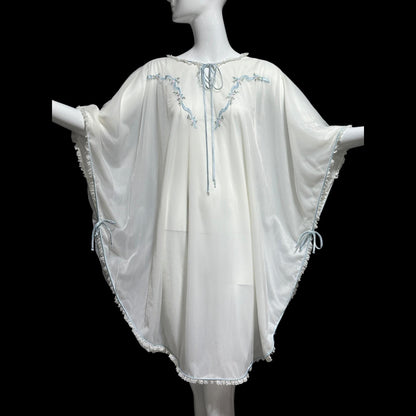 COUTURE INTERNATIONALE Pedro Rodriguez, vintage 1960s caftan robe, sheer double layer chiffon white poncho cape loungewear