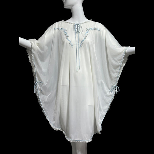 COUTURE INTERNATIONALE Pedro Rodriguez, vintage 1960s caftan robe, sheer double layer chiffon white poncho cape loungewear