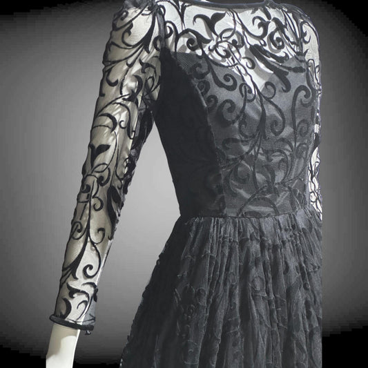 CAROLINE CHARLES, vintage 1980s evening dress ball gown, Made in England, Neiman Marcus Black formal dress