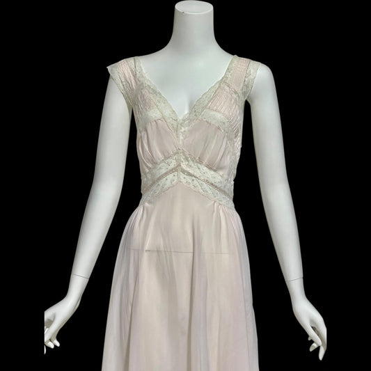 FISCHER HEAVENLY LINGERIE, vintage 1950s nightgown slip dress, ethereal soft pink and white lace