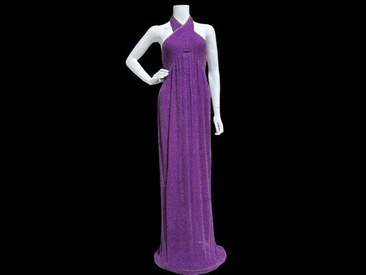 JEET vintage evening gown, Purple Beaded Silk Sheath gown, Halter slip dress