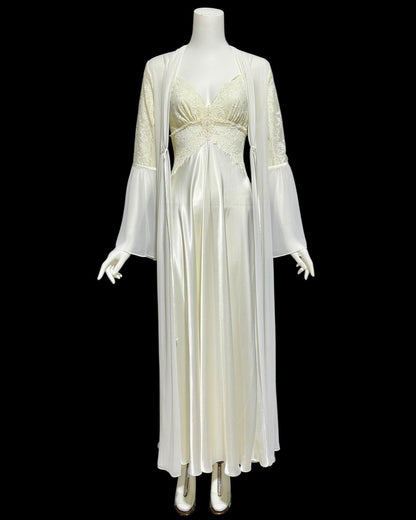 JONQUIL Diane Samandi, vintage 1980s nightgown robe set, White bridal peignoir dressing gown and slip dress
