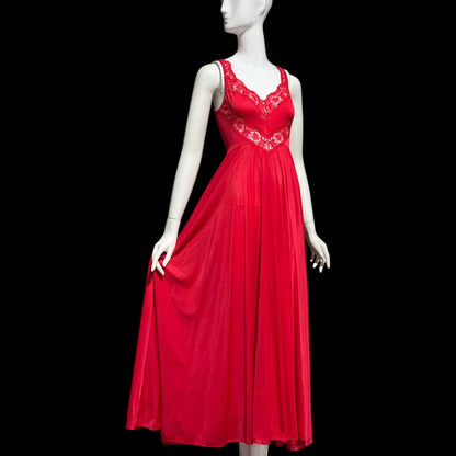 OLGA vintage 1980s nightgown slip dress, 9295 Bodysilk Lipstick Red full sweep night gown dress, stretchy