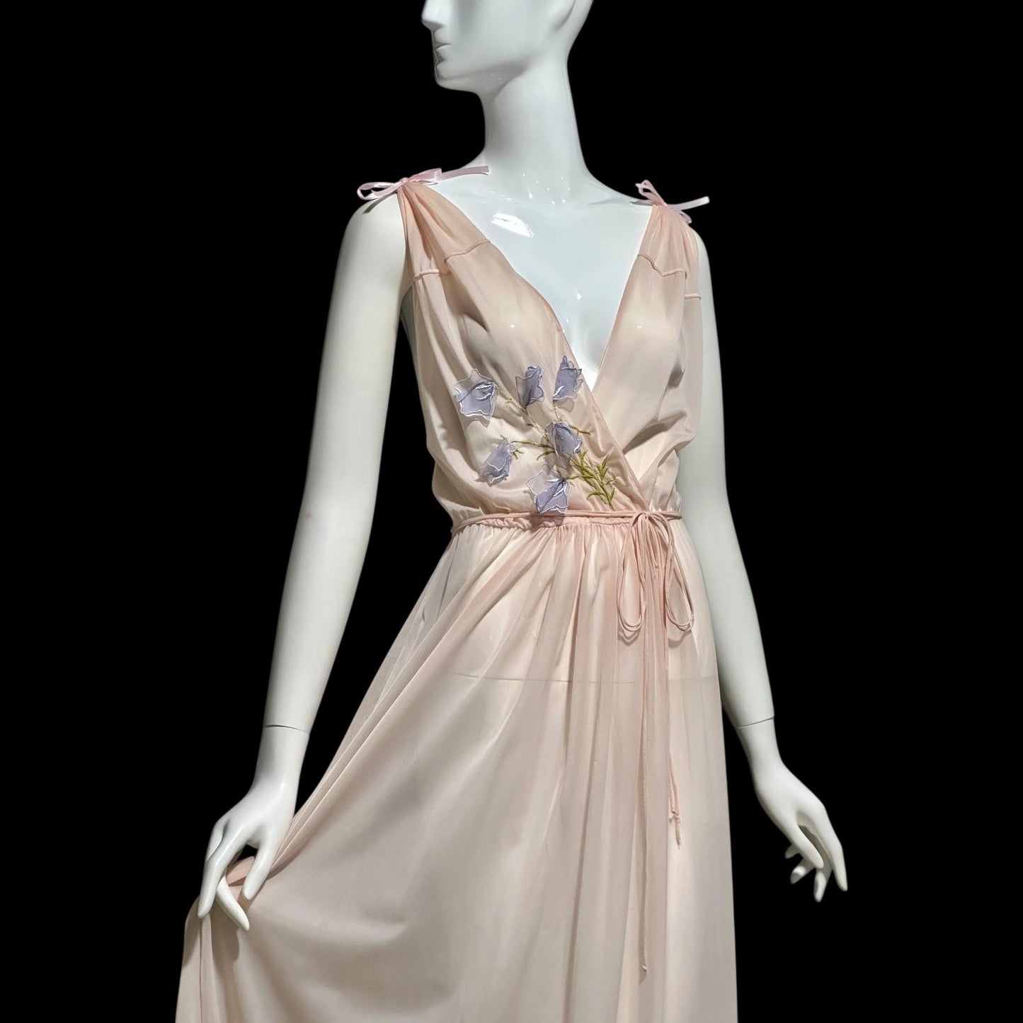 KICKERNICK Vintage 1940s Nightgown Slip dress: Sheer Pink Grecian Goddess gown with flowers